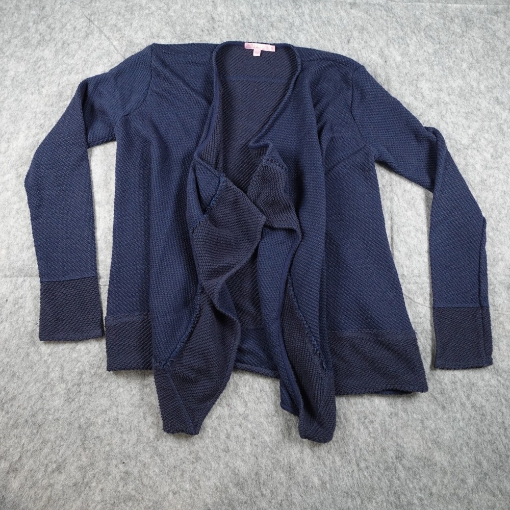 Calypso‎ St Barth Cardigan Women Small Blue Open Front Waterfall Knit Cotton